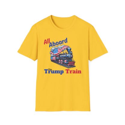 Trump Train T Shirt in YELLOW on a solid white background.
